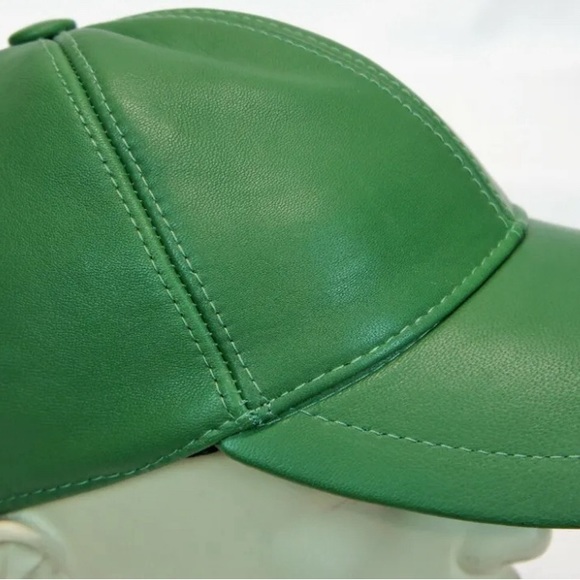 Genuine Leather Unisex Baseball Cap - Adjustable Dad Hat (Spring Green) - Picture 5 of 5